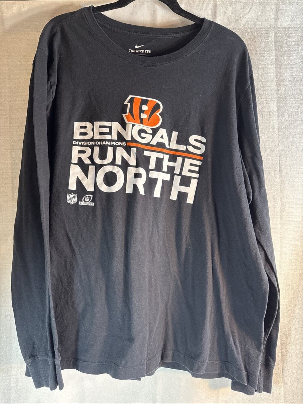 Cincinnati Bengals Shirt Men's XXL Black Nike Tee Long Sleeve Crew Neck NFL